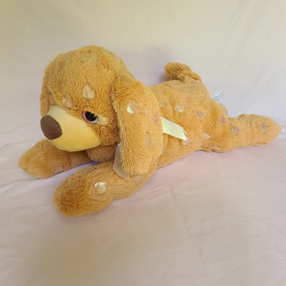 Laying Down Puppy Dog Foil Heart Spots Sparkle Big Eyes Plush Stuffed Valentine